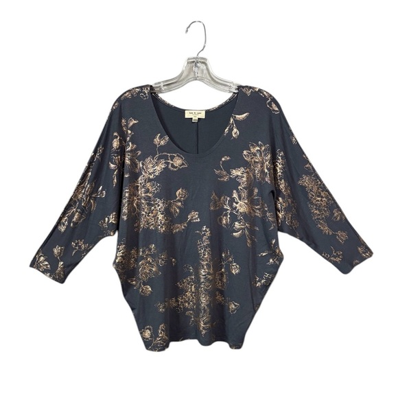 Kim & Cami, Chic Floral Patterned Top, Large, Gray & Gold 🎀 - Picture 3 of 8